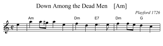 Down Among the Dead Men    [Am] - staff notation
