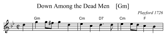 Down Among the Dead Men    [Gm] - staff notation