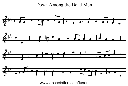 Down Among the Dead Men - staff notation