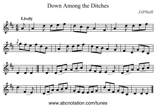 Down Among the Ditches - staff notation