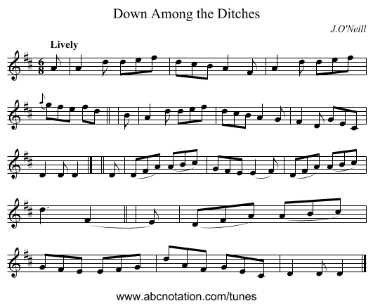 Down Among the Ditches - staff notation