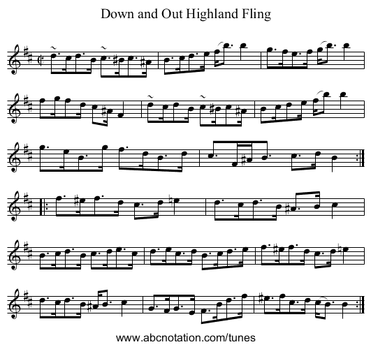 Down and Out Highland Fling - staff notation