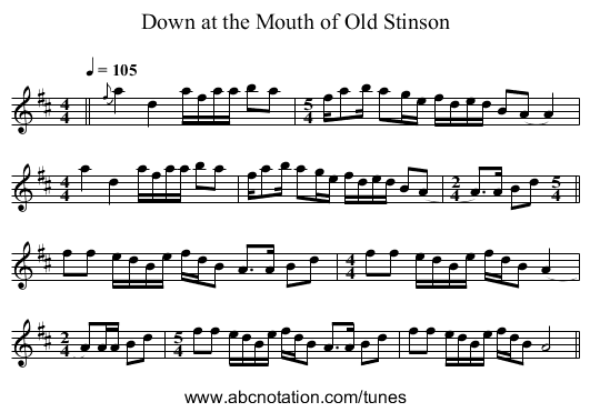 Down at the Mouth of Old Stinson - staff notation