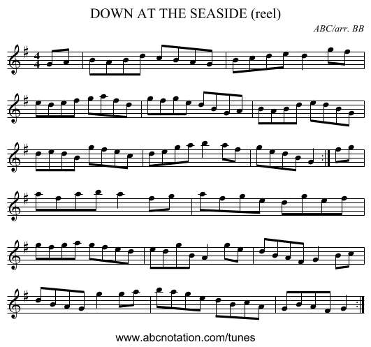 DOWN AT THE SEASIDE (reel) - staff notation