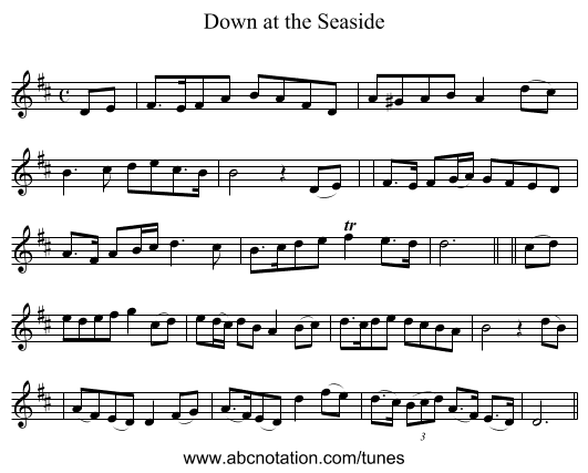 Down at the Seaside - staff notation