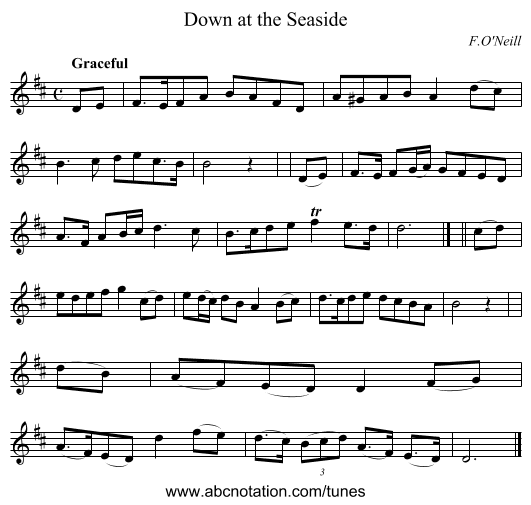 Down at the Seaside - staff notation