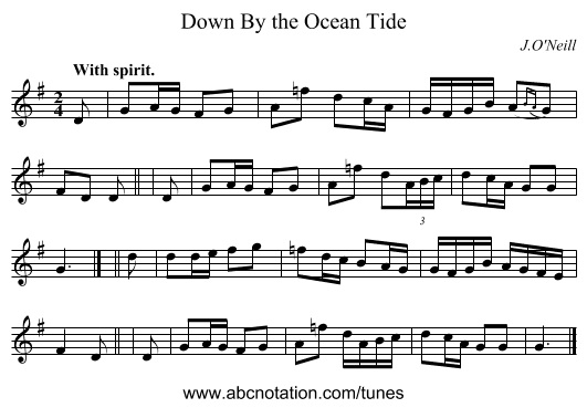 Down By the Ocean Tide - staff notation