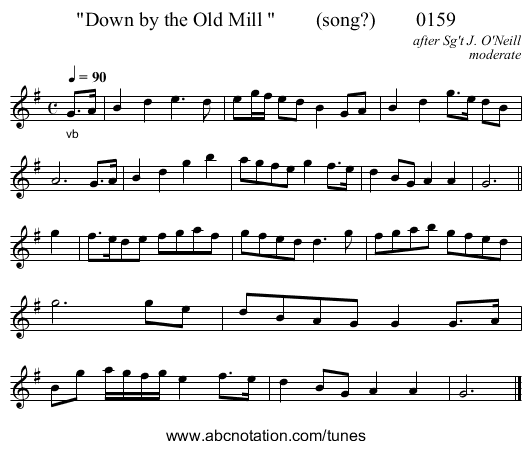 Down by the Old Mill (song?) 0159 - staff notation