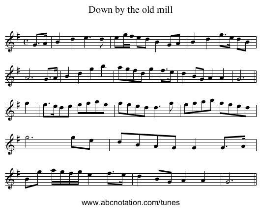 Down by the old mill - staff notation