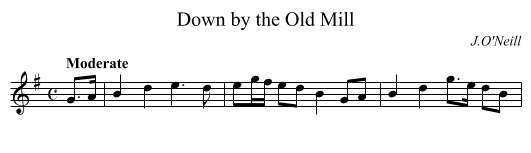 Down by the Old Mill - staff notation