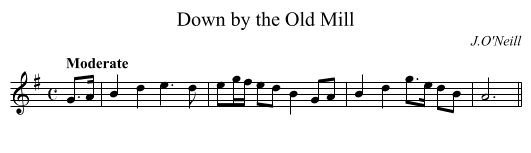 Down by the Old Mill - staff notation