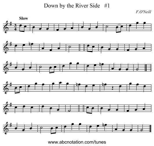 Down by the River Side   #1 - staff notation