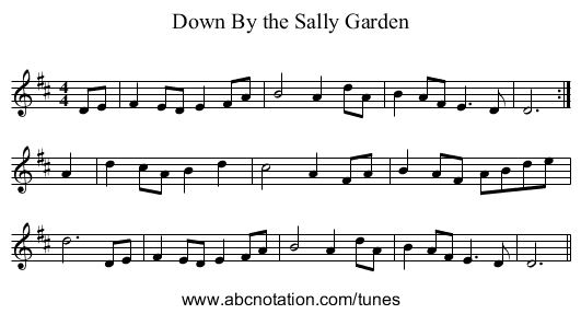 Down By the Sally Garden - staff notation