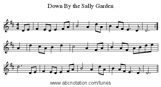 Down By the Sally Garden - staff notation
