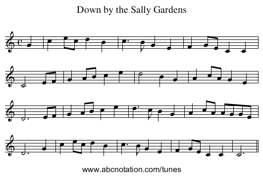 Down by the Sally Gardens - staff notation
