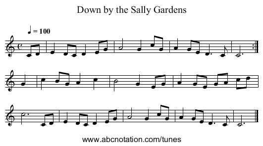 Down by the Sally Gardens - staff notation