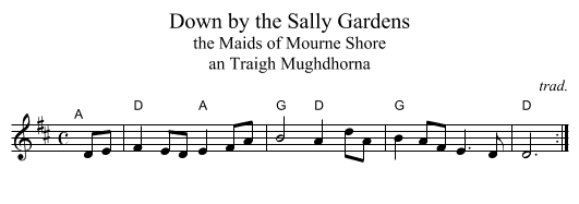 Down by the Sally Gardens - staff notation