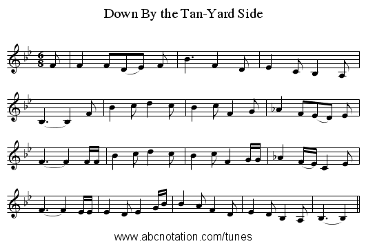 Down By the Tan-Yard Side - staff notation