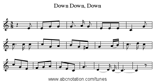 Down, Down, Down - staff notation