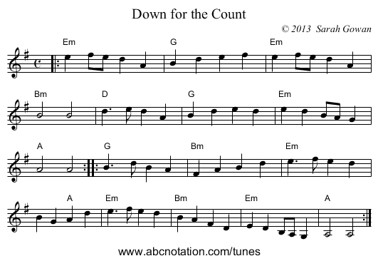 Down for the Count - staff notation