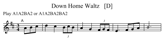 Down Home Waltz   [D] - staff notation