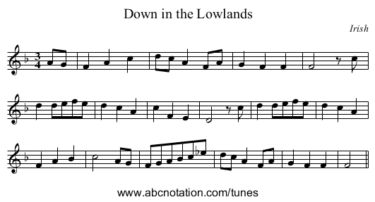Down in the Lowlands - staff notation