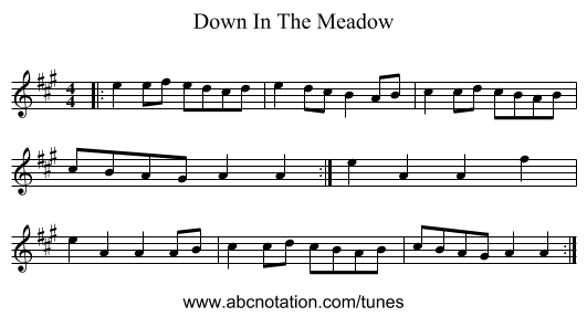 Down In The Meadow - staff notation