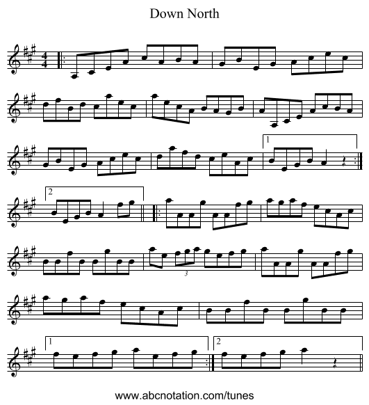 Down North - staff notation