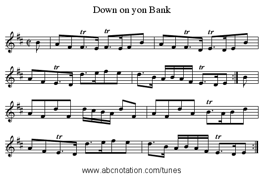Down on yon Bank - staff notation