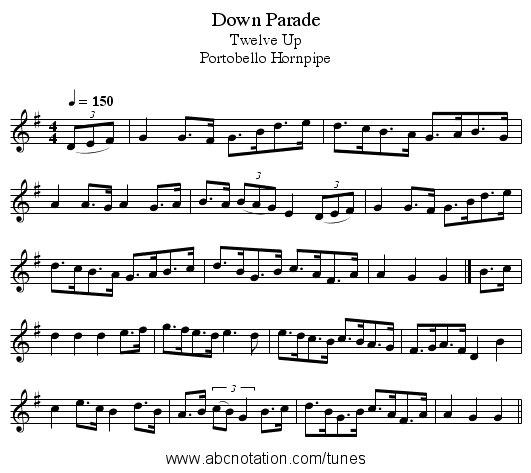 Down Parade - staff notation