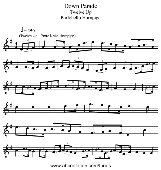 Down Parade - staff notation