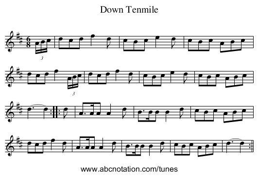 Down Tenmile - staff notation