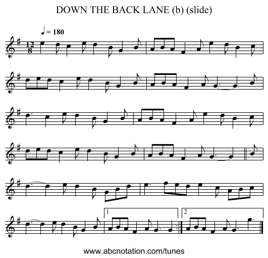 DOWN THE BACK LANE (b) (slide) - staff notation