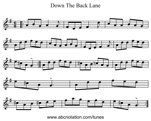 Down The Back Lane - staff notation