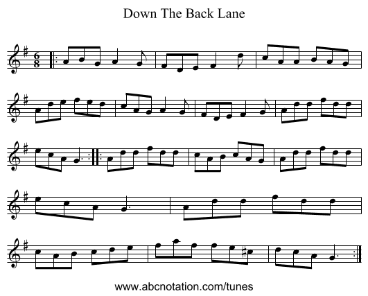 Down The Back Lane - staff notation