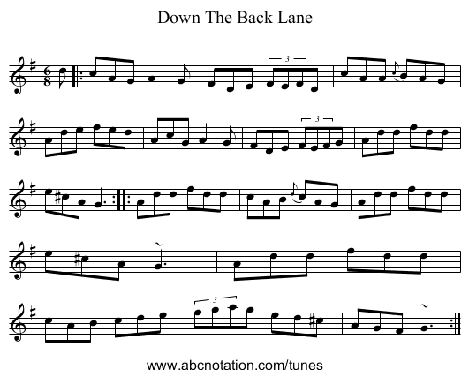 Down The Back Lane - staff notation