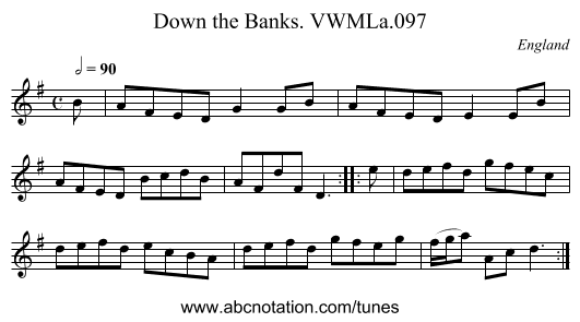 Down the Banks. VWMLa.097 - staff notation