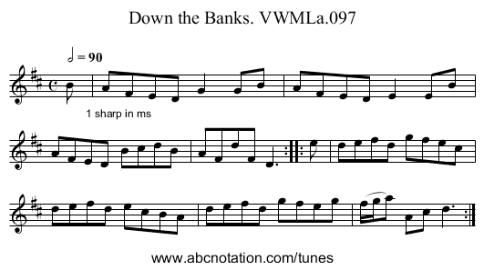 Down the Banks. VWMLa.097 - staff notation