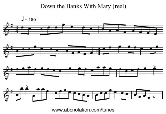 Down the Banks With Mary (reel) - staff notation
