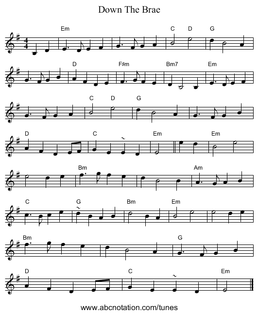 Down The Brae - staff notation