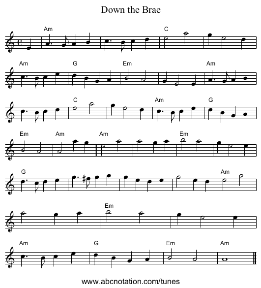 Down the Brae - staff notation