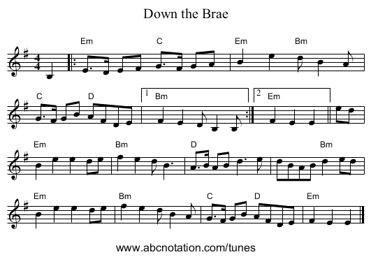 Down the Brae - staff notation
