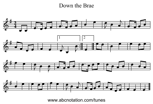 Down the Brae - staff notation