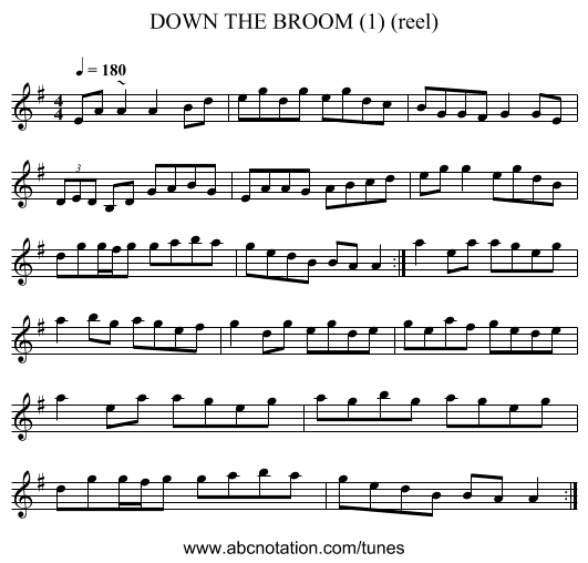 DOWN THE BROOM (1) (reel) - staff notation