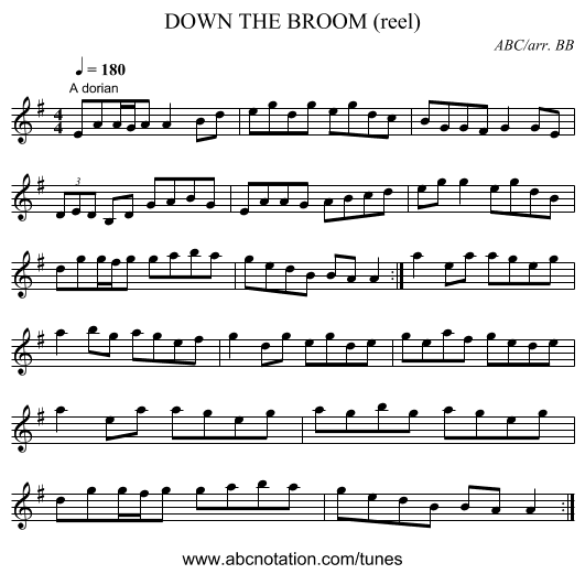 DOWN THE BROOM (reel) - staff notation
