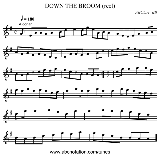 DOWN THE BROOM (reel) - staff notation