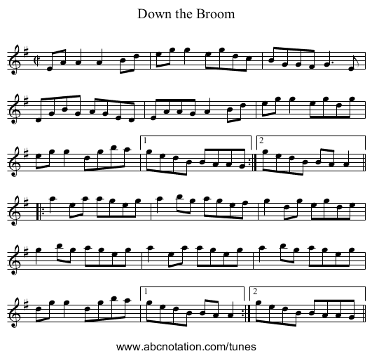 Down the Broom - staff notation