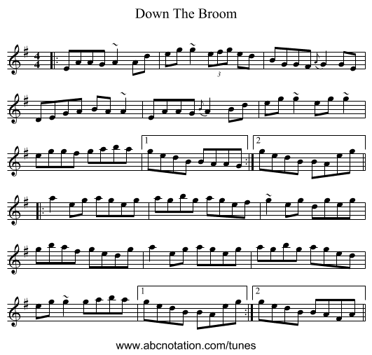 Down The Broom - staff notation