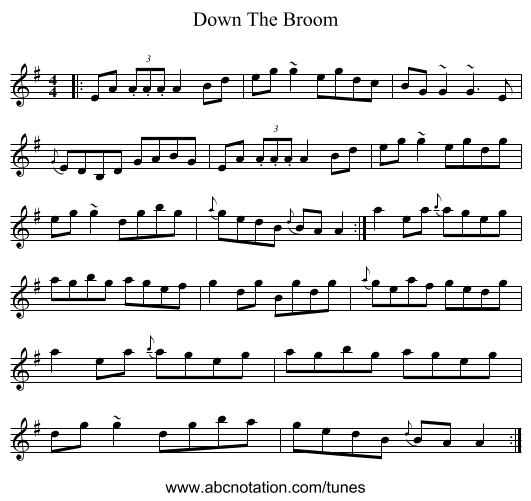 Down The Broom - staff notation