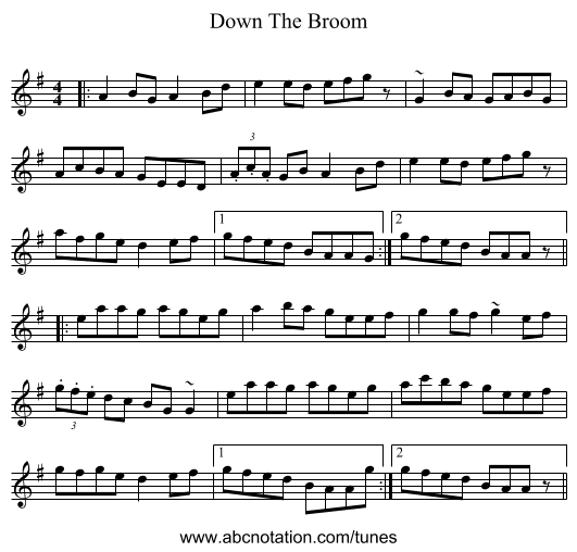 Down The Broom - staff notation